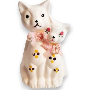 Vintage ArtMark Porcelain Kitty Couple Figurine Pink Ribbons Kitsch Cats